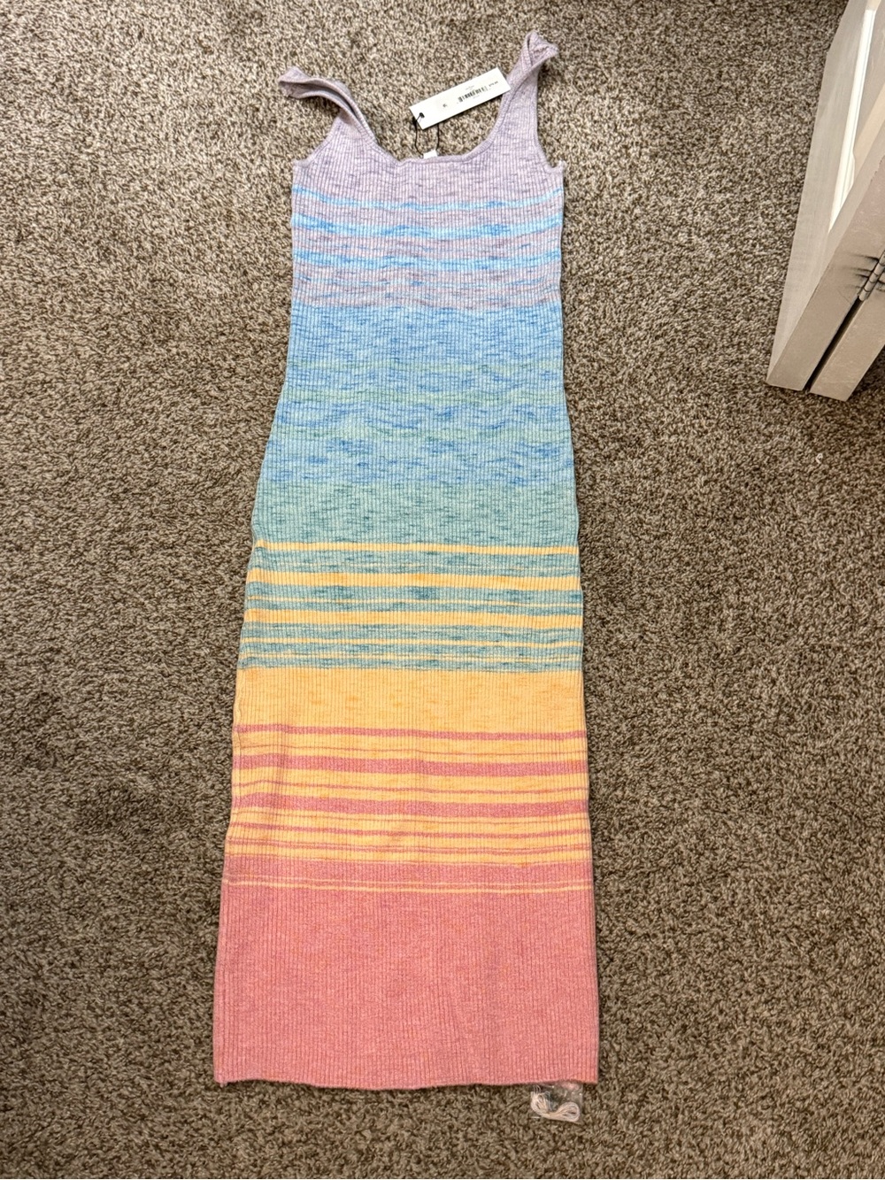 Steve Madden Pastel Ombre Ribbed Midi Dress - Lavender, Blue, Mint, Yellow, Pink